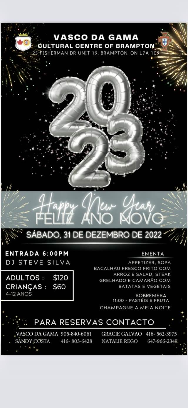 Portuguese Cultural Centre of Brampton 2023 New Years Eve Party Poster