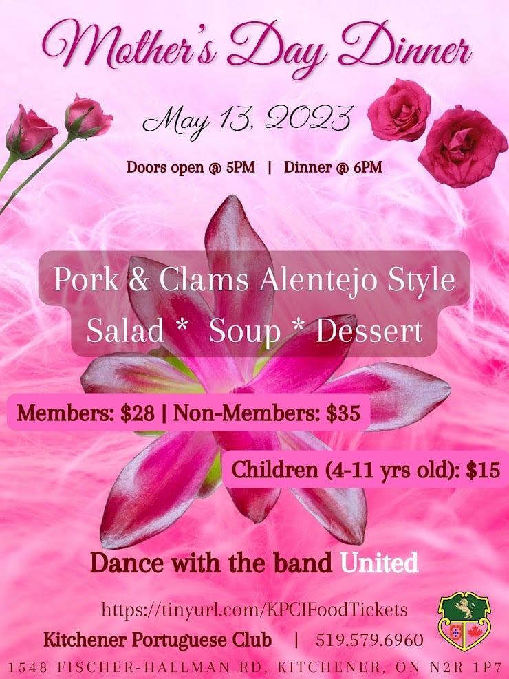 Mothers Day Diner and Dance at the Kitchener Portuguese Club Poster