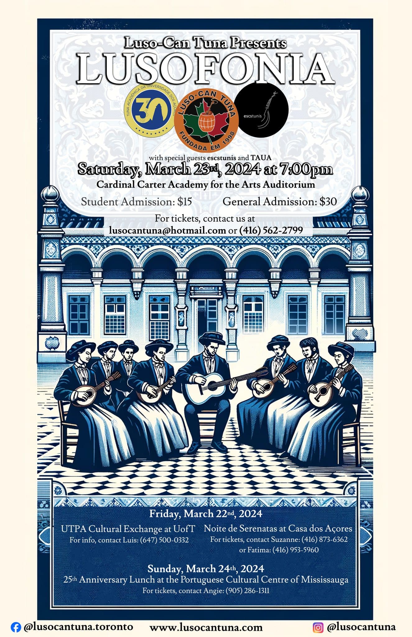 25th anniversary poster for Luso-Can Tuna featuring traditional Portuguese folk music and dances