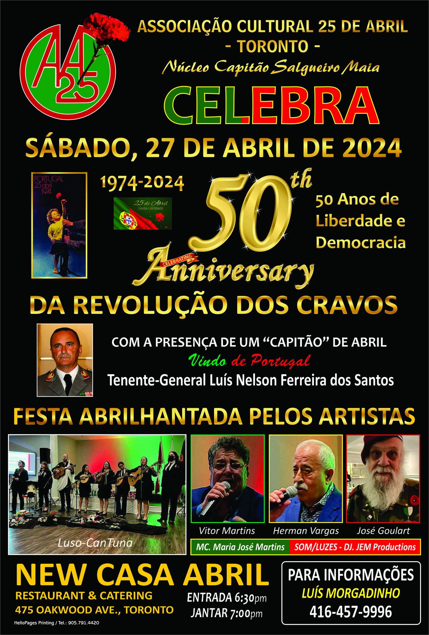 50th Anniversary of Associação Cultural 25 de Abril celebration poster with details of the event at New Casa Abril in Toronto