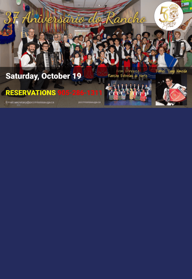 37th Anniversary of the PCCM Folklore Group event on October 19 with Rancho Estrelas do North and entertainment by Daniel Tiago Almeida.