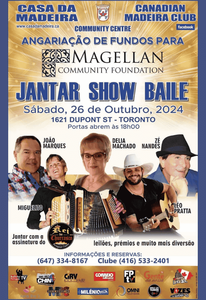 Fundraiser event for Magellan Community Foundation at Casa da Madeira, featuring performances by João Marques, Delia Machado, Zé Nandes, and others.