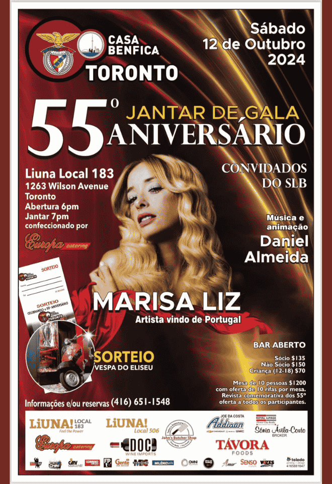 55th Anniversary Celebration at Casa do Benfica featuring Marisa Liz on October 12, 2024.